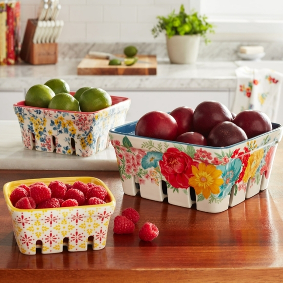 ❤️ New Pioneer Woman Fancy Flourish 3-Piece Ceramic Fruit Basket Set - Picture 6 of 6